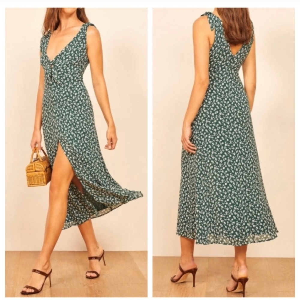 reformation harper floral slit midi tie dress nwt
